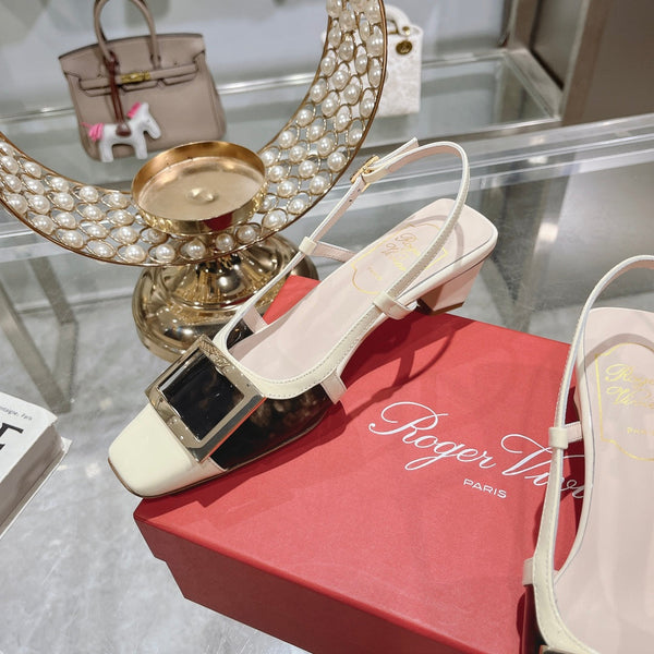 Belle Viv Metal Buckle Slingback Pumps 45 Transparent White Patent Leather