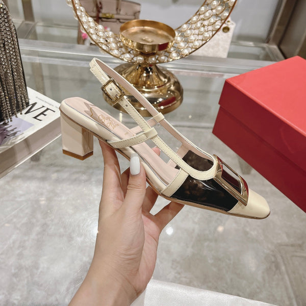 Belle Viv Metal Buckle Slingback Pumps 45 Transparent White Patent Leather