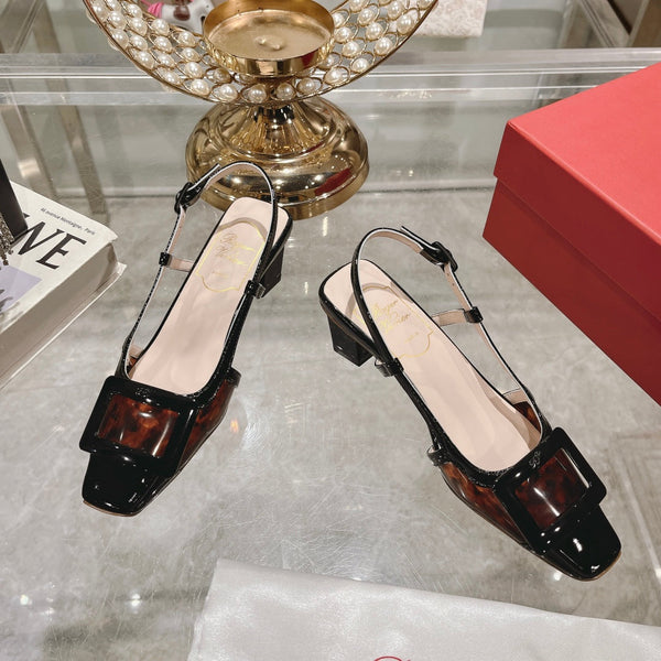 Belle Viv Metal Buckle Slingback Pumps 45 Black Patent Leather