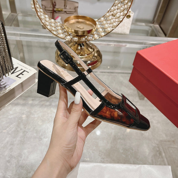 Belle Viv Metal Buckle Slingback Pumps 45 Black Patent Leather