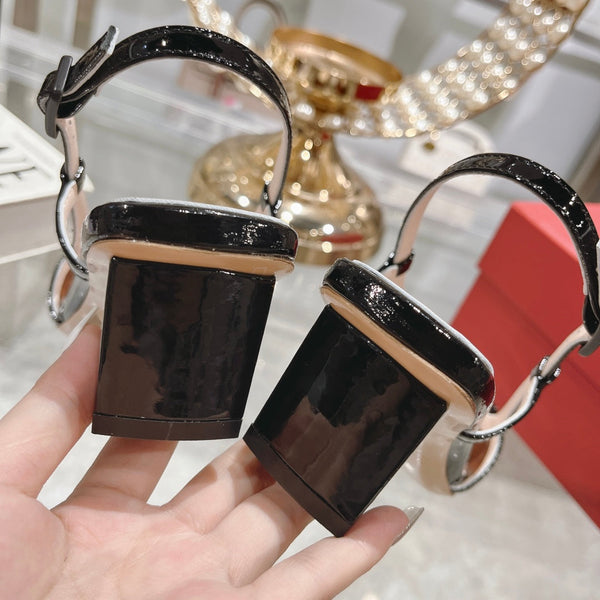 Belle Viv Metal Buckle Slingback Pumps 45 Black Patent Leather