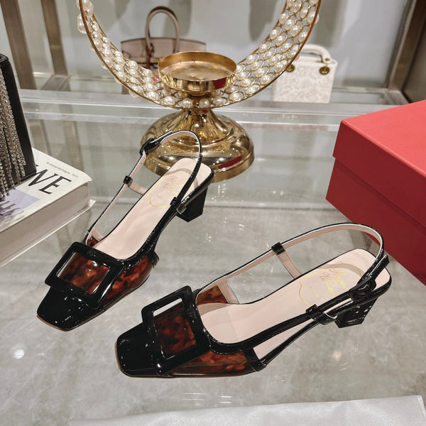 Belle Viv Metal Buckle Slingback Pumps 45 Black Patent Leather