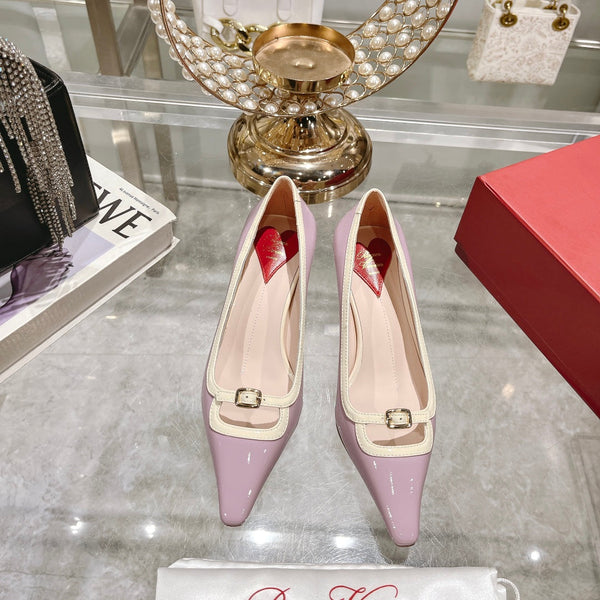 Viv Canard Pumps 55 Viola Bianco Pelle Verniciata