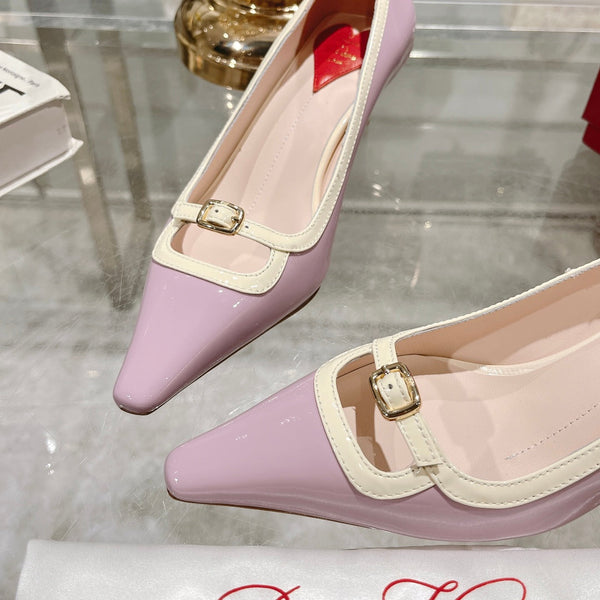 Viv Canard Pumps 55 Viola Bianco Pelle Verniciata