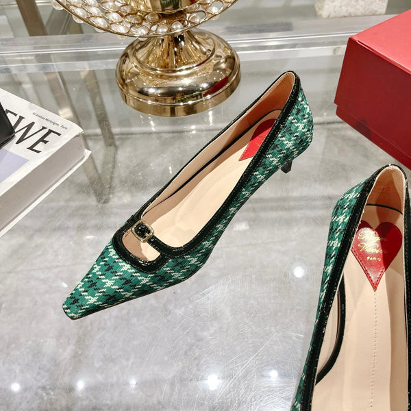 Viv Canard Pumps 55 Black Green Fabric