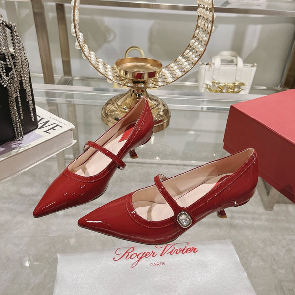 Mary Jane Virgule Pumps 55 Red Patent Leather