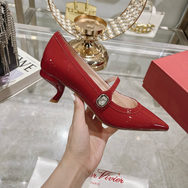 Mary Jane Virgule Pumps 55 Red Patent Leather