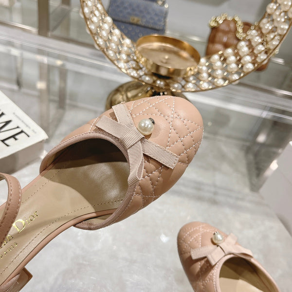 CD Ballet Pump Beige Quilted Cowhide