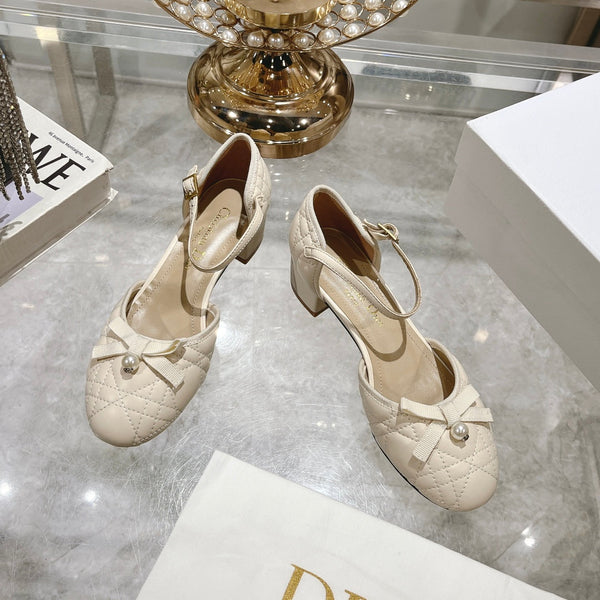 CD Ballet Pump White Quilted Cowhide