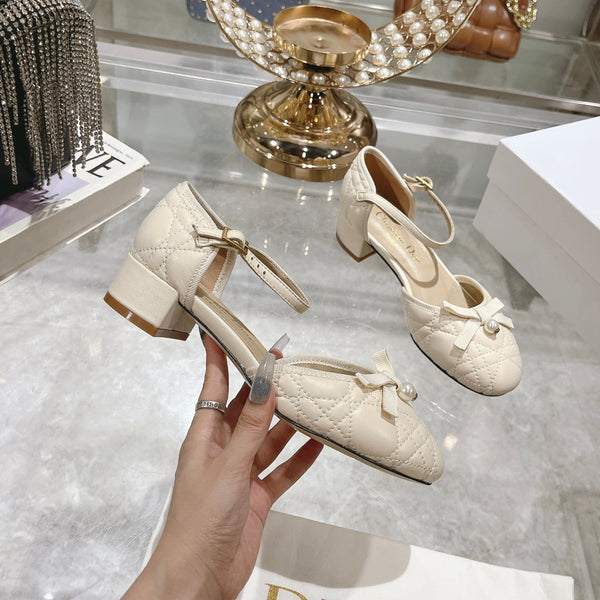 CD Ballet Pump White Quilted Cowhide