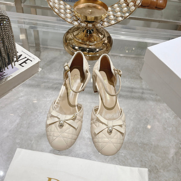 CD Ballet Pump White Quilted Cowhide