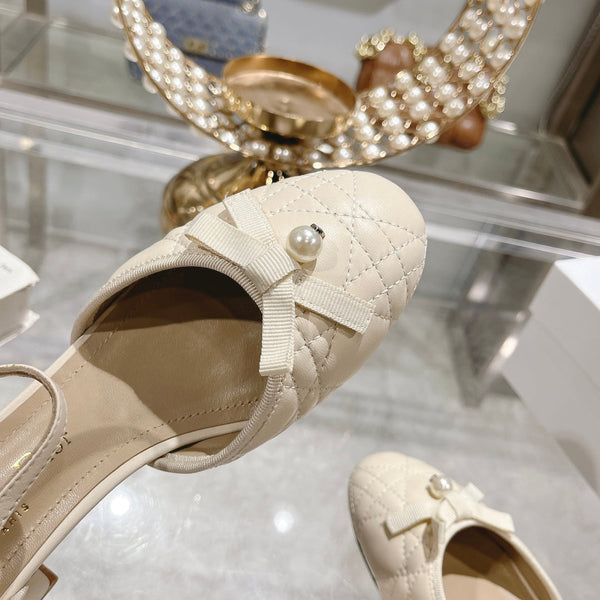 CD Ballet Pump White Quilted Cowhide