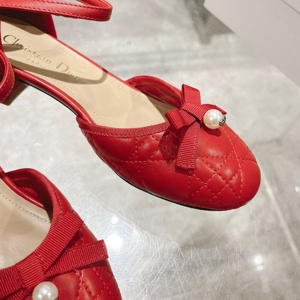 Ballerina CD in pelle di vacchetta trapuntata rossa