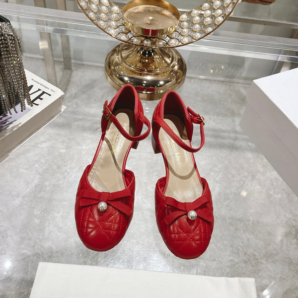 Ballerina CD in pelle di vacchetta trapuntata rossa