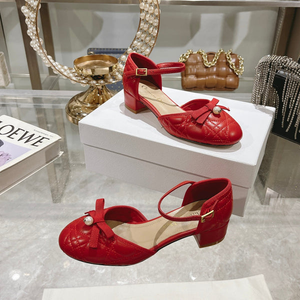 Ballerina CD in pelle di vacchetta trapuntata rossa