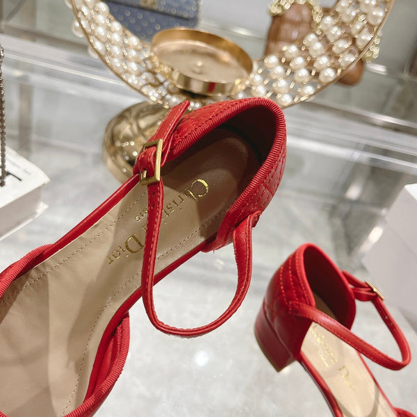 Ballerina CD in pelle di vacchetta trapuntata rossa