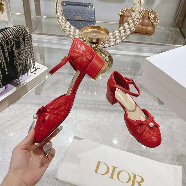 Ballerina CD in pelle di vacchetta trapuntata rossa