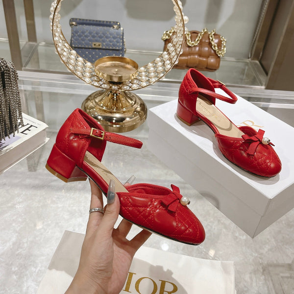 Ballerina CD in pelle di vacchetta trapuntata rossa