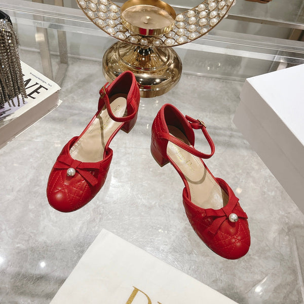 Ballerina CD in pelle di vacchetta trapuntata rossa