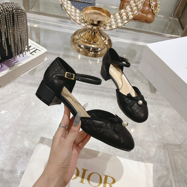 Ballerina CD in pelle di vacchetta trapuntata nera