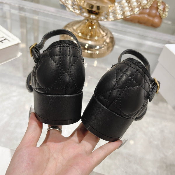 Ballerina CD in pelle di vacchetta trapuntata nera