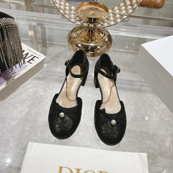 Ballerina CD in pelle di vacchetta trapuntata nera