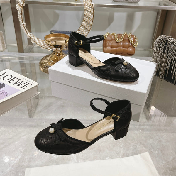 Ballerina CD in pelle di vacchetta trapuntata nera