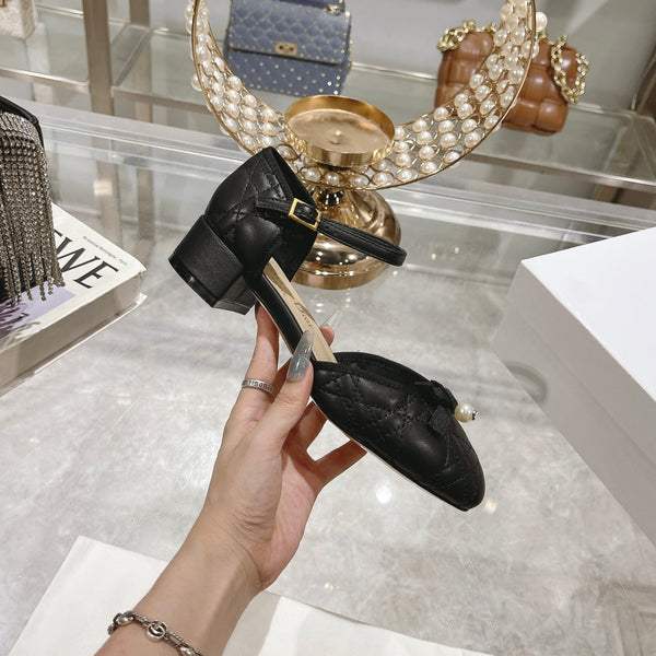 Ballerina CD in pelle di vacchetta trapuntata nera