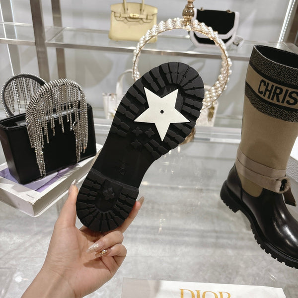 CD D-Major Boot Taupe Mix Black Calfskin And Denim Fabric