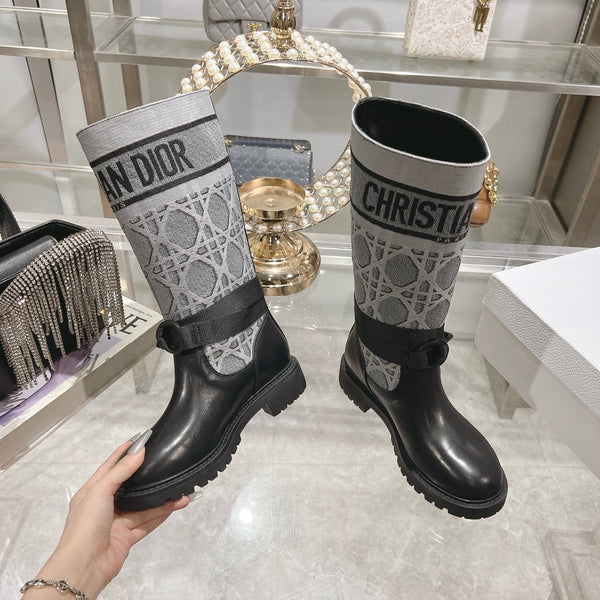 CD D-Major Boot Grey Mix Black Calfskin And Denim Fabric