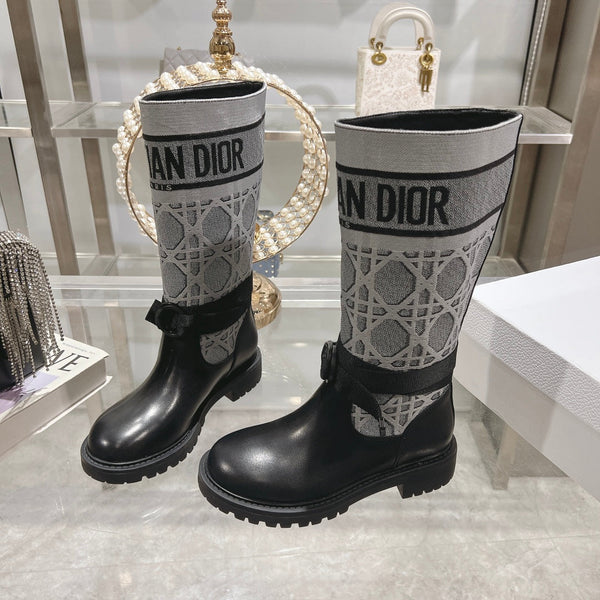 CD D-Major Boot Grey Mix Black Calfskin And Denim Fabric