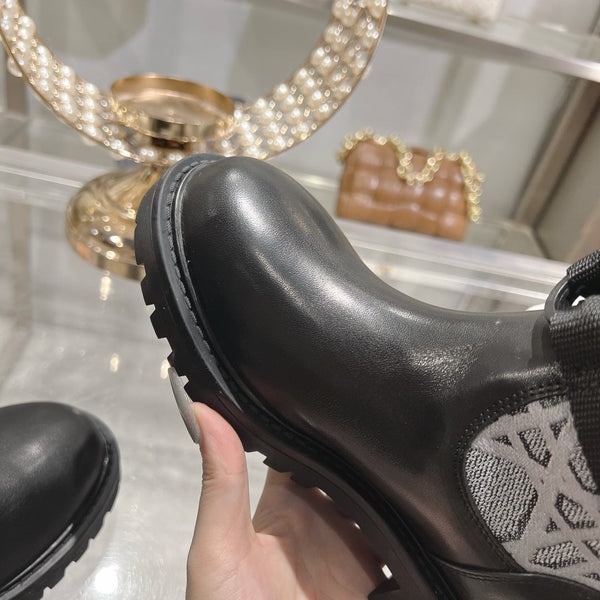 CD D-Major Boot Grey Mix Black Calfskin And Denim Fabric