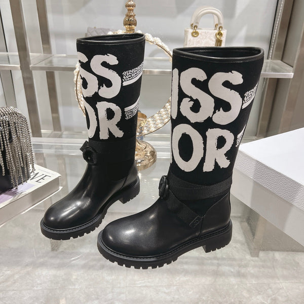 CD D-Major Boot Black Mix White Calfskin And Canvas