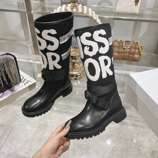 CD D-Major Boot Black Mix White Calfskin And Canvas