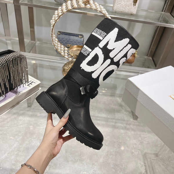 CD D-Major Boot Black Mix White Calfskin And Canvas