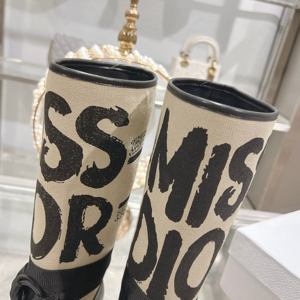 CD D-Major Boot Black Mix Beige Calfskin And Canvas