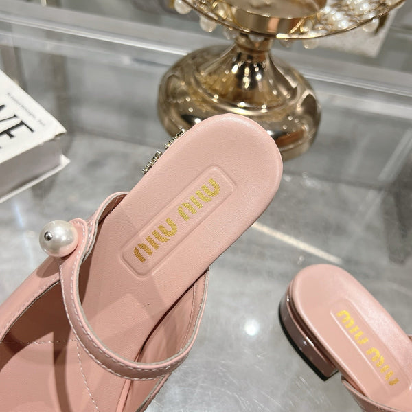 Miu 25C Flat Mule Pink Pastel Patent Leather 235309