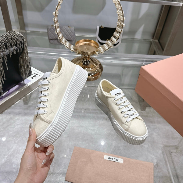 Miu Sneaker with Logo Ivory Demin Fabric 235310