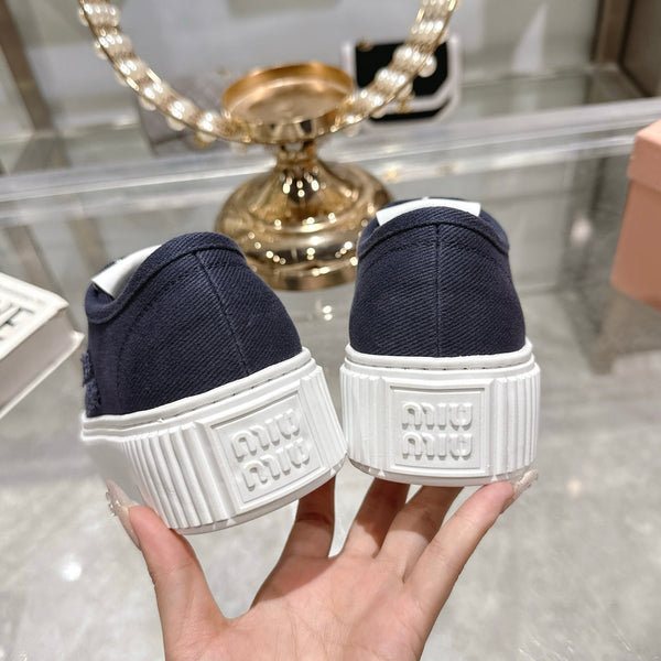 Miu Sneaker with Logo Night Blue Demin Fabric 235312