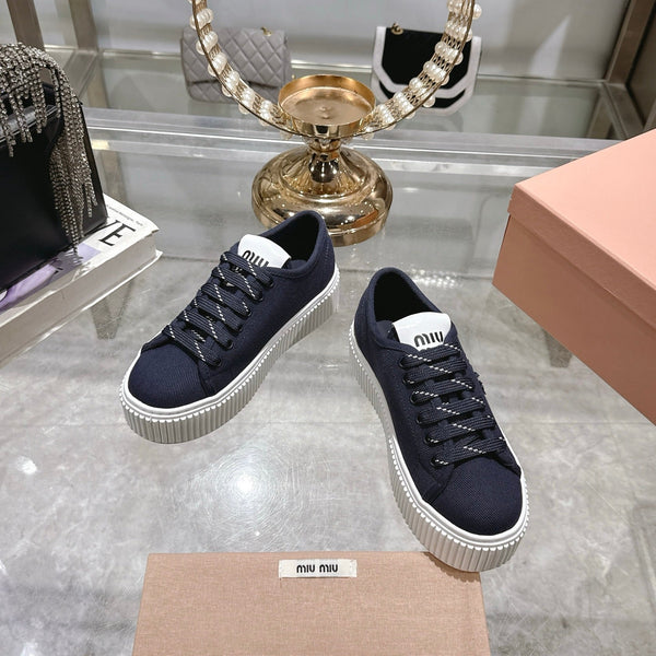 Miu Sneaker with Logo Night Blue Demin Fabric 235312