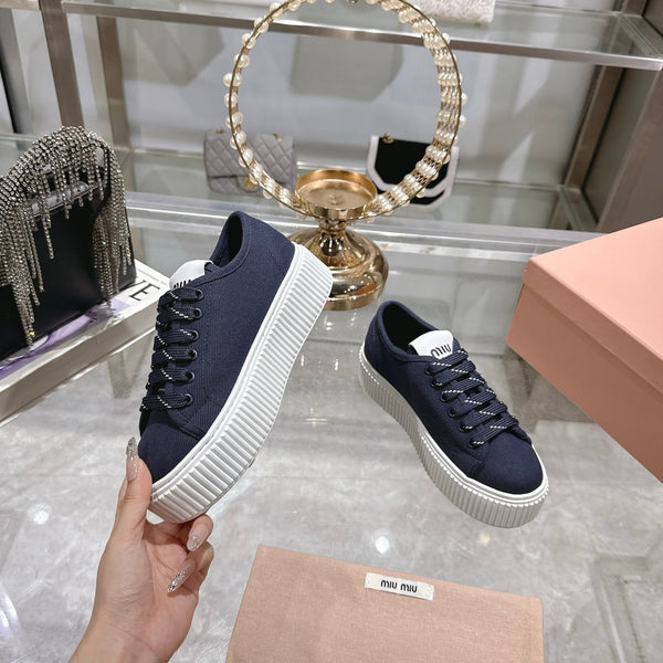 Miu Sneaker with Logo Night Blue Demin Fabric 235312