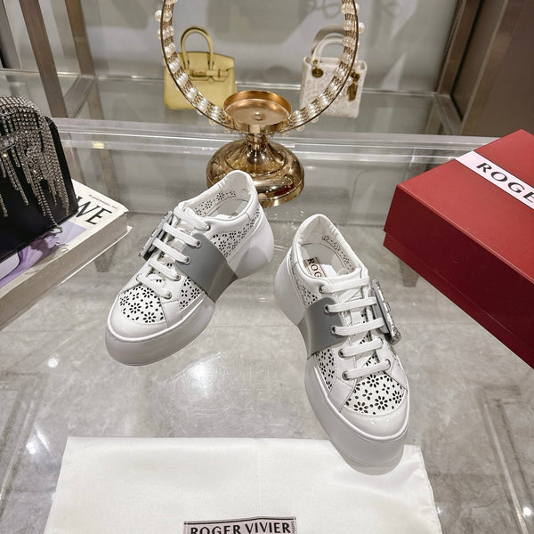 Viv 25 Square Buckle Platform White Grey Cowhide 262977