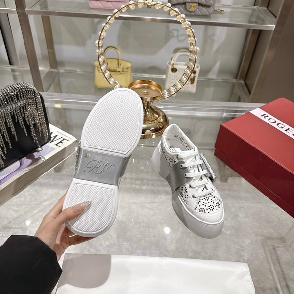 Viv 25 Square Buckle Platform White Grey Cowhide 262977