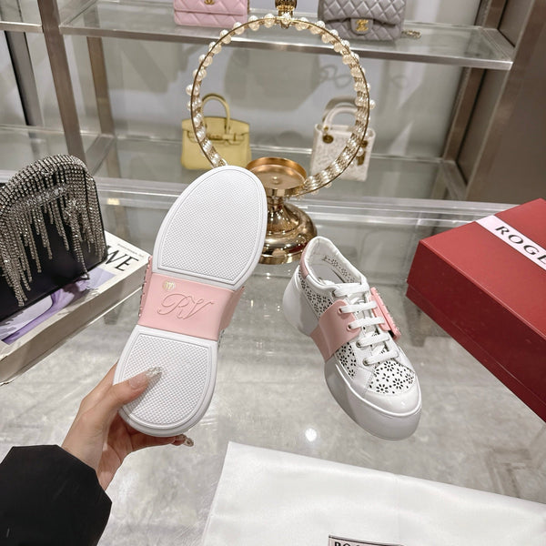 Viv 25 Square Buckle Platform White Pink Cowhide 262980