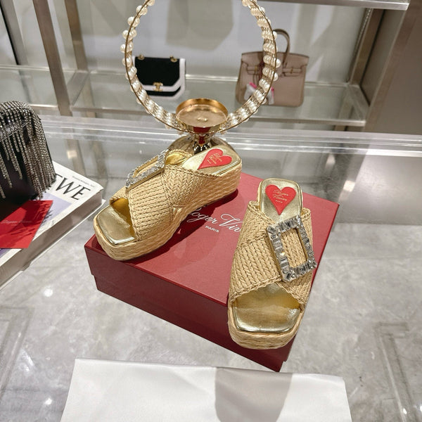 Viv Platform Slippers Gold Early Weaving 300739