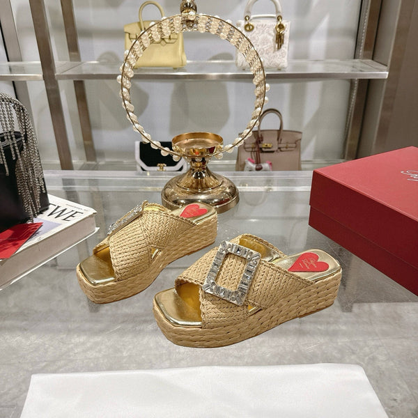 Viv Platform Slippers Gold Early Weaving 300739