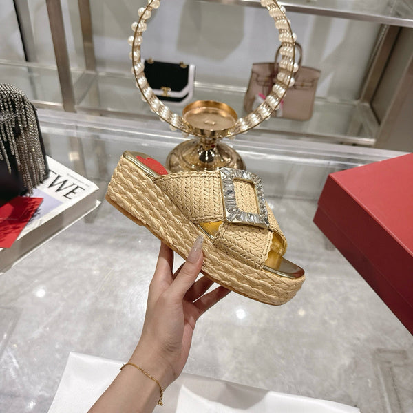 Viv Platform Slippers Gold Early Weaving 300739