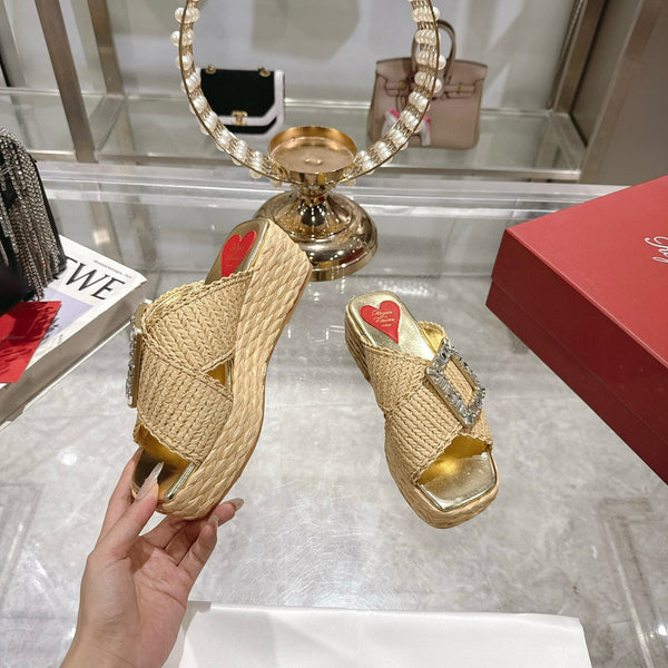 Viv Platform Slippers Gold Early Weaving 300739