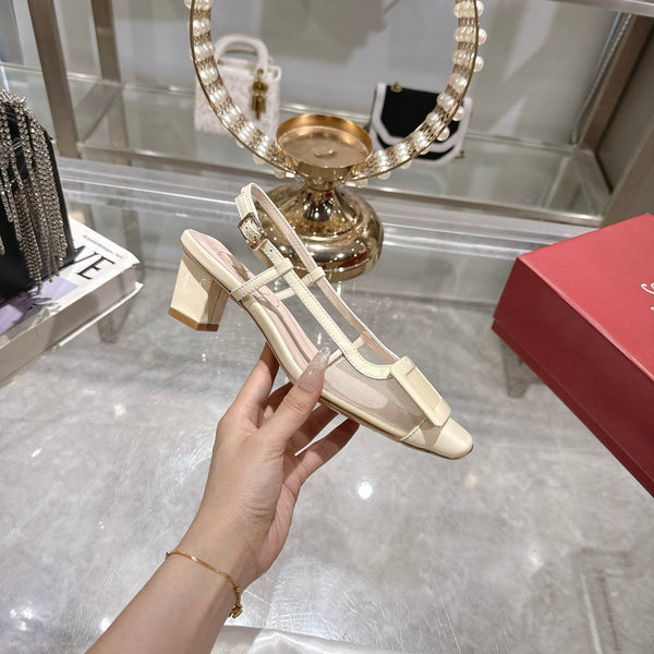 Viv 25 Slingback Milky Yellow Mesh Italian Leather 300779