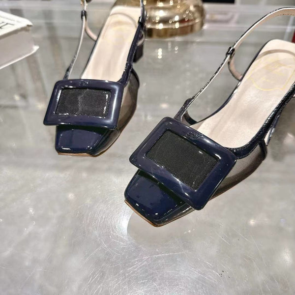 Viv 25 Slingback Navy Blue Mesh Italian Leather 300781